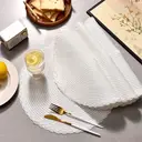 White Label 6 pieces, round 38cm woven placemats,Polyester patchwork outer ring three-strand placemat  White， anti-slip polyester Nordic placemats, suitable for home, kitchen, and dining table use, perfect for holiday parties, birthdays, weddings, and dinners image 6