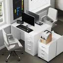 HOMCOM Computer Desk with Drawers, Dressing Table, High Gloss Home Office Writing Workstation, White image 5