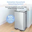 Tower Recycling Pedal Bin With Two Compartments, 60 L, Stainless Steel image 3