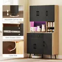 HOMCOM 176 cm Tall Kitchen Cupboard with RGB LED Lights, Freestanding 6-Door Kitchen Storage Cabinet with 2 Drawers, Adjustable Shelves, Open Countertop and Cable Hole, Oak and Black image 7