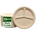 Assiette Jetable en Fibre de Bambou Ruibamboo 9 Pouces à 3 Compartiments - Lot de 50 image 0