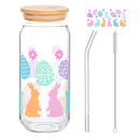 Alphynix 1pc Easter Fresh Start Glass Tumbler, 500ml "Liquid Me" Design with Strawberry, Cherry & Kale Motifs, Includes Bamboo Lid & Straw, Spring Detox Gift image 0