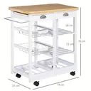 HOMCOM Rolling Kitchen Island Trolley Cart Drawer Shelves Basket Wheels W/  6 Bottle Wine Rack White image 2