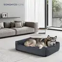 SONGMICSHOME Dog bed linen look, raised edges, non-slip bottom, removable and washable cover, XXL, 120 x 90 x 30 cm, dark grey image 3