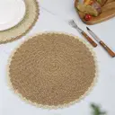 6pcs 38cm Round Placemats Non-slip Placemats Round，Papyrus semi-circular placemat Khaki inside, beige outside，Bohemian Style Table Mats for Kitchen Home Decoration Dining Room Festivals Wedding Party Hotel Farmhouse Family Gathering Table Decoration image 4