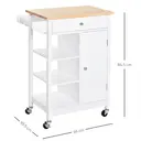 HOMCOM Kitchen Trolley, Kitchen Island on Wheels, w/ Wood Top, 3 Shelves and Storage Cupboard, White image 2