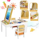 GRAVFORCE Kids Art Table and Chair Set, Wooden Toddler Craft Easel Desk with 2-Tier Open Shelf, Storage Bins, Paper Roll, Paint Cups, Children Play Activity Furniture image 2