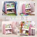 AIYAPLAY Kids Bookshelf, 3 Tier Childrens Bookcase with Wheels, Double-Sided Kids Book Rack with Toy Storage for Playroom, Bedroom, Nursery, Classroom, Pink image 1