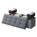 Ochama x SONGMICS Storage Ottoman, Foldable Velvet Storage Bench, 2 Extra Storage Boxes, 38 x 110 x 38 cm, for Hallway, Living Room, Bedroom, Dark Grey image 1