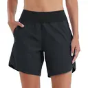 Willit Women's 7" Swim Board Shorts UPF 50+ High Waisted Swimming Shorts with Liner Pockets Black Size 40 image 0