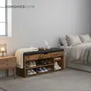 Ochama x SONGMICS Storage Bench with Cushion, Shoe Bench with Padded Seat, Entryway Bench with 3 Compartments, Hidden Storage, Shelves, Brown and Black image 4