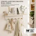 KAPANOU Floating Shelves with Coat Hooks Rail， Wall Mounted Natural Wood Grain Shelf for Bathroom， Bedroom， Living Room (White), New Year Sale , Top gift picks image 1