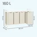 JOYFURNOS Panier à Linge à 4 Compartiments, Sacs Intérieurs Amovibles et Coulissants, Trieur de Vêtements avec Étagère, Structure Métallique, 4 x 40 L, 116 x 33 x 72 cm, Blanc Crème et Blanc Mat image 2