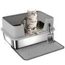 PawHut Stainless Steel Litter Box, High Sided Cat Litter Tray with Metal Scoop, Mat, Never Absorbs Odors, Anti Leakage & Easy to Clean, Pet Toilet for Big Cats, Grey image 0