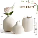 [3Pcs] 5.9in/15cm, Ceramic Vase Beige - Minimalist Vases with Rill Design, Compact Transitional Decoration for Living Room, Bedroom, Office image 2