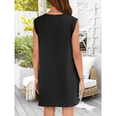 Robe Femme Manches Courtes Col Rond Empiècement Coupe Décontractée Pour Printemps Été Vacances Et Tenue Quotidienne Noir Taille S image 3