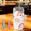 Alphynix Gobelet en verre avec couvercle en bambou et paille 500 ml - Arc-en-ciel et cœurs image 4