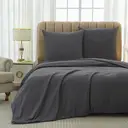 MEEALLHOME Parure de lit en flanelle lavée gris foncé - 1 housse 200 x 200 cm et 2 taies 65 x 65 cm image 3