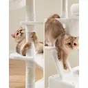 SONGMICS Arbre à chat avec 13 poteaux à griffer, 1 rampe, 2 perchoirs, 2 niches, panier, hamac, pompons, blanc - 168 cm image 7