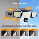 UME Solar Outdoor Lights 302 LED 3000LM, IP65 Waterproof Motion Sensor Outdoor Lights, 3 Heads Solar Security Flood Lights 270 Wide Lighting Angle with 3 Modes for Garden Patio Yard - 6 Pack image 4