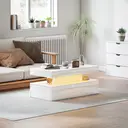HOMCOM LED Coffee Table with Storage, Modern High Gloss Living Room Table with 2 Drawers, Open Shelf and Remote Control, White image 1