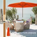 Outsunny 3(m) Garden Parasol, Pulley Operated Patio Umbrella, Wooden Parasol, Table Market Umbrella with Rope Pulley Mechanism and 8 Ribs, Orange image 5