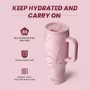 Bottle Bottle 40 oz Stainless Steel Vacuum Tumbler with Handle and Straw, Pink Flower image 3