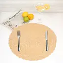 Polyester outer layer with two layers of three-strand placemats Khaki，Round 38cm Placemats Set of 6 Braided Woven Placemats Washbale Table Placemats Round Heat Resistant Table Mats for Kitchen Dining Table Home Restaurant image 1