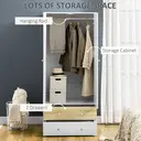 HOMCOM 2-Door Wardrobe with 2 Drawers, Modern Tall Wardrobe with anging Rod and Anti-tipping Straps for Bedroom, White image 3