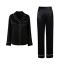 IZURIA lapel silk-like black long sleeved top and pants set  XL image 0