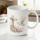 Alphynix 1 Mug Colombe et Croix, 33cl céramique blanche avec colombe volante, croix florale et fleurs roses, cadeau serein pour amateurs de paix, maison chrétienne,Le cadeau de la saint-valentin, cadeau d’anniversaire image 1
