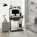 HOMCOM Mobile Computer Desk with Keyboard Tray, Rolling Study Table with Storage Shelves and Wheels, Industrial Writing Desk for Home Office, 80 x 50 x 130cm, Rustic Brown image 1