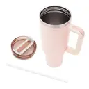 Milestone Travel Mug & Straw with Handle Stainless Steel Double Walled Pink 1200ml image 3