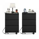 Ochama x SONGMICS Set of 2 Nightstands with Charging Station, Bedside Tables, Side End Tables with 3 Drawers, for Bedroom, Black image 1