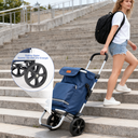 Foldable Shopping Trolley with Cooling Compartment, 3-in-1 Trolley, Sack Truck & Shoulder Bag, Shopping Trolley, Shopping Trolley 43L Capacity & Tie Down Strap, Shopping Cart with Wheels, Foldable Trolley, Grocery Shopping, Portable Trolley, Blue image 6