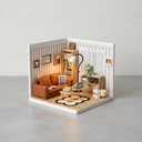 Robotime Rolife Cozy Living Lounge DIY Miniature House Kit 16.3x16.3x15.2cm 1PC,Home decoration, bookshelf decoration,Craft Gifts for Adults and Teens,Educational toys image 2