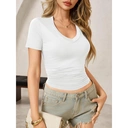 Women's Summer Sexy Short Sleeve Tshirt Tops Deep V Neck Shirts Casual Slim fit Basic T-Shirt Tee (white， S) image 3