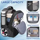 Trolley Backpack with Wheels， 17.3 Inch Trolley Backpack with Large Wheels， 50L Travel Backpack with Wheels Including USB Charging Port & Combination Lock， Waterproof for Work Travel， Black image 3