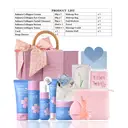 Quiyum Coffret de soins Sakura au collagène - Nettoyant 50 g, lotion tonique 120 ml, sérum 30 ml, crème contour des yeux 20 g, crème visage 50 g, stickers pour ongles, serviette, trousse à maquillage, étui à maquillage, outil de massage, éponge pour le visage et fleur de douche image 3