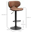HOMCOM Bar Stool Set of 2 Microfiber Cloth Adjustable Height Armless Chairs with Swivel Seat, Brown image 2