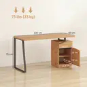 HOMCOM Computer Desk, Writing Desk with Metal Legs, Cabinet, Drawerand Adjustable Shelf, Work Table for Study Home Office, 135L x 60W x 75H cm, Natural Wood Finish image 2