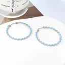 45mm Silver Tone Stainless Steel Round Hoop Earrings, Blue Beaded Decorative Circle Hoops image 3