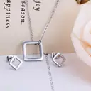 Silver Tone Square Jewelry Set, Geometric Stainless Steel Pendant Necklace and Stud Earrings image 3