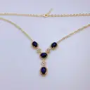 18-Inch Women's 18K Gold Plated Teardrop Pendant Necklace with Blue Accents image 3