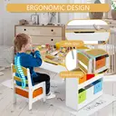GRAVFORCE Kids Art Table and Chair Set, Wooden Toddler Craft Easel Desk with 2-Tier Open Shelf, Storage Bins, Paper Roll, Paint Cups, Children Play Activity Furniture image 4