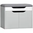 HOMCOM Shoe Bench with Cushion, Modern Storage Bench with Padded Seat, 2-tier Cabinet, Hidden Storage, Adjustable Shelf for Living Room and Entryway, Light Grey image 0