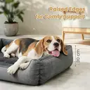 SONGMICS Dog bed linen look, raised edges, non-slip bottom, removable and washable cover, XXL, 120 x 90 x 30 cm, Light grey image 3