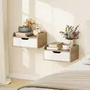 HOMCOM Lot de 2 tables de chevet murales, tables de nuit suspendues avec tiroir et plateau à rebords surélevés, style moderne, pour chambre à coucher, salon, 40 x 30 x 19,5 cm, blanc et bois naturel image 1
