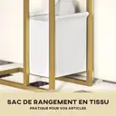 HOMCOM Table d'appoint avec station de charge, bout de canapé étroit forme C avec sac de rangement en tissu, plateau aspect marbre, cadre en acier, table basse pour salon, chambre, 46x25x62,5cm, blanc image 5