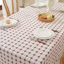 Nappe Rectangulaire Rustique à Carreaux avec Broderie et Bordure en Dentelle – Coton et Lin Anti-Poussière pour Cuisine et Salle à Manger 140x230cm, Rouge Clair image 5